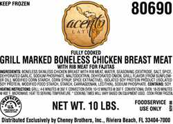 Acento Latino Fully Cooked Grill Marked Fajita Chicken Strips, frozen<br/>(10030139)